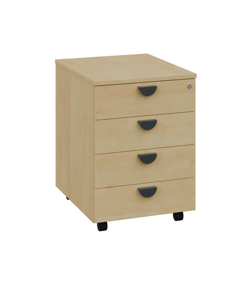 TKZ - 01 kontejner pojízdný, 4-zásuvkový, deska 18 mm, zámek na 1. zásuvce, javor horský